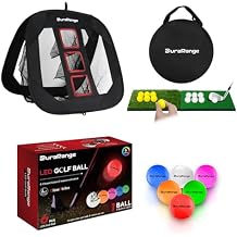 DuraRange Glow Golf Balls & Chipping Net Bundle 6 Ultra-Bright LED Balls with Auto 10-Min Timer + 3-Target Foldable Net + Hitting Mats, Foam & Real Balls Complete Backyard Golf Set