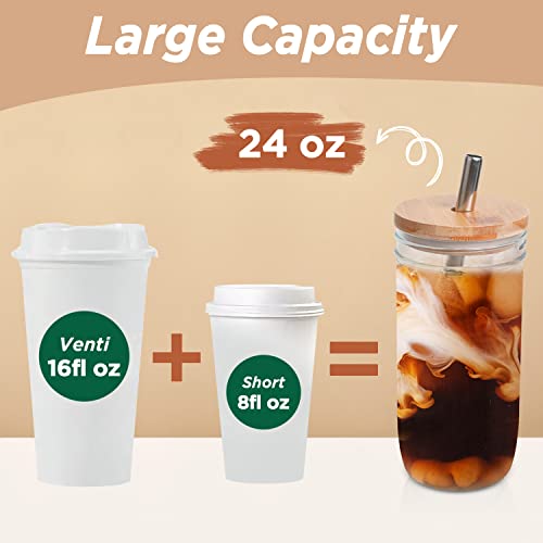 Mcleanpin 24Oz Iced Coffee Cups With Lids And Straws Reusable Glass Boba Cups,Mason Jars Drinking Glasses With Lid And Straws Iced Coffee Tumbler For Travel #TOP2