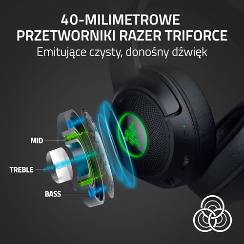 Razer Kraken Kitty V2 BT - Bezprzewodowy zestaw słuchawkowy Bluetooth RGB z mikrofonem Kitty Ears do gier i streamingu (325g, TriForce 40 mm, Bluetooth 5.2, mikrofon z redukcją szumów) Czarny