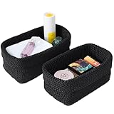 ASOUUNLD 2er Set Aufbewahrungskorb Bad Häkelkorb gewebt 29x15x18.5cm Stabiler Strickkorb für Gästehandtücher Geflochtener Regalkorbfür Badezimmer Regale Kosmetik Handtücher (Schwarz)