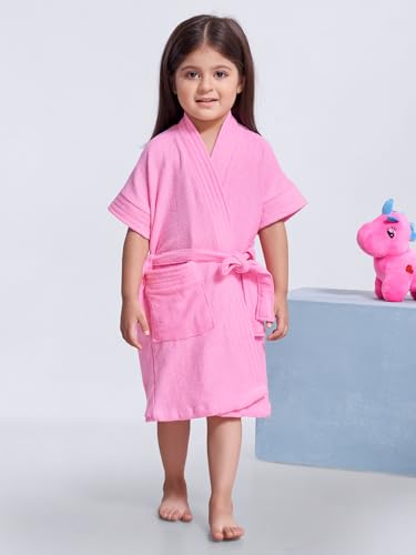 Image of SAND DUNE Girls Terry Cotton Bathrobe Knee Length Pink 3-4Y