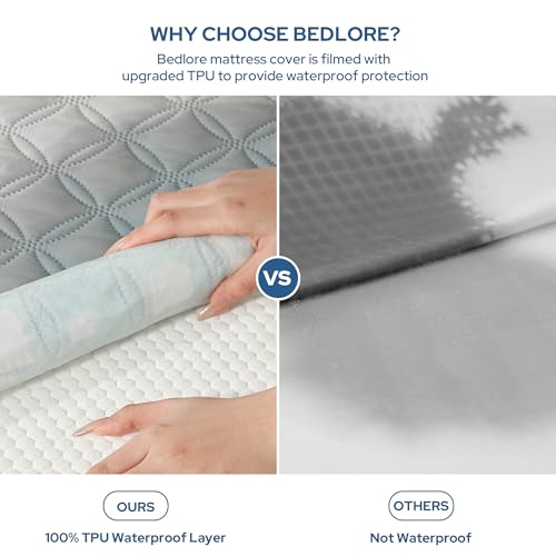 Image of BEDLORE 2 Pack Waterproof Mattress Protector,Queen Size Mattress Pad Noiseless with Deep Pocket Fitted for 6 inch-18 inch,Breathable Dirt Proof Bed Mattress Cover Washable for Home,Bedroom,Hotel(Light Gray)