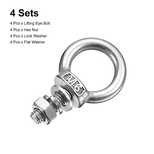 Image of uxcell Lifting Eye Bolt, 4 Sets M6x12mm Eye Bolt with Nut Washer 304 Stainless Steel Shoulder Lifting Ring Eye Bolt for Hanging Item