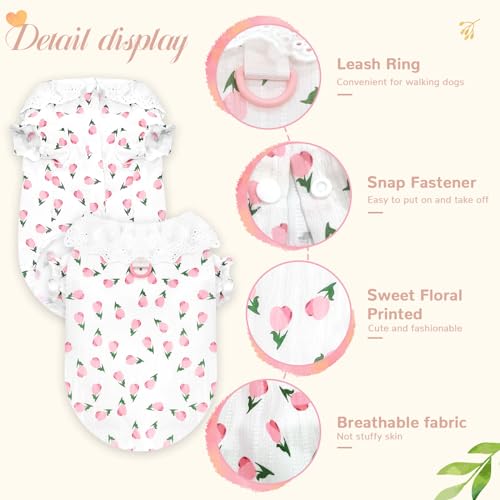 Abrrlo Cute Dog Shirts For Small Dog Clothes Girls Pink Puppy Cat Shirts With Harness D Ring Floral Female Doggy Outfits Pet Clothes For Mini Dachshund Shih Tzu Teacup Chihuahua Maltese thumb #4