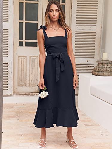 image for ANRABESS Women's Square Neck Ruffle Split Midi Elegant Formal Wedding 
