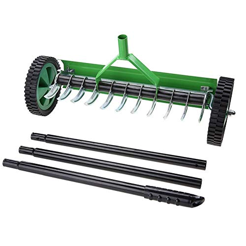 Générique Outdoor Garden Aerator with Long Handle Spike Type Heavy Duty Grass Steel Roll