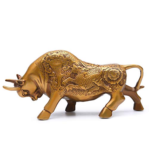 Feng Shui Religious Sacred Cow Calf Engraved Brass Gold Bull Statue Figurine Home Décor Bring Good Luck #TOP15