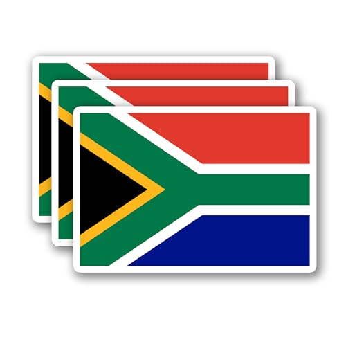 (3Pcs) South African Flag Stickers, South Africa Sticker, Waterproof Vinyl Decals for Laptop, Water Bottle, Scrapbook, Phone Case, Travel Gear, 3" x 2"