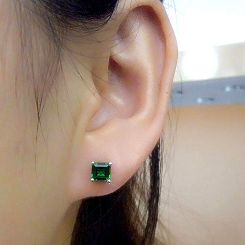 Navachi 925 Sterling Silver 18K White Gold Plated 1.6Ct Square Emerald Az9741E Stud Earrings #TOP3