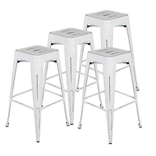 Bonzy Home Bar Stools Set of 4, 30 inch Distressed Designed Metal Barstools