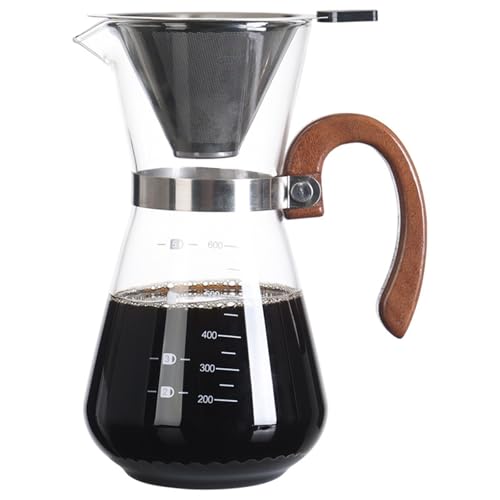 Cafetera de Vertido Cafetera creativa con mango de madera for compartir, cafetera de goteo, juego de taza de café con filtro
