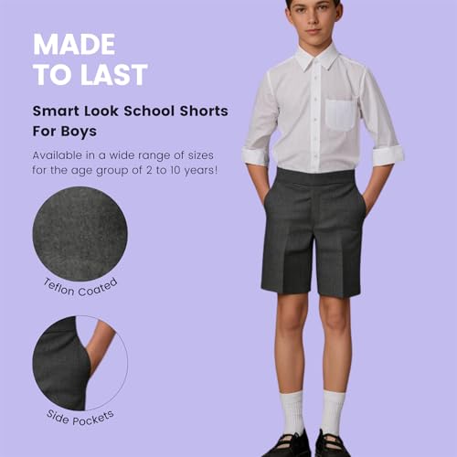 Short d'école uni gris janisramone pour garçon de 2 à 10 ans - 5