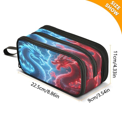 Image of Blue Red Dragon Showdown Pencil Case 3 Compartment Pen Bag Pouch Holder Box School Portable Stationery Storage Bag for Girls Boys