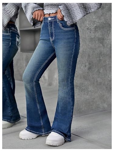 MakeMeChic Girl's Flared Leg Jeans Graphic Zip Fly Bell Bottom Y2K Denim Pants with Pockets3