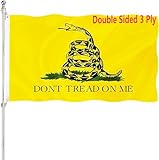 Dont Tread On Me Flag 3x5 Outdoor 240D Heavy Polyester Duty Double Sided 3 Ply Gadsden Flag Vibrant Colors Durable Canvas Header with 2 Brass Grommets Tea Party Rattle Snake Banner