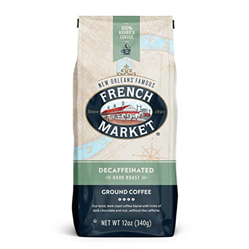 French Market Coffee Decaffeinated Dark Roast Ground Coffee, 12oz Bag