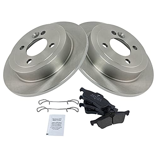 Image of TRQ Rear Brake Pad and Rotor Set Semi Metallic Solid Rotors | For 2002-2006 Mini Cooper
