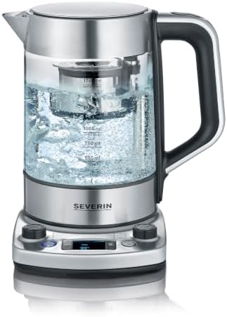 SEVERIN Tea Maker mit Auto-Liftfunktion, Wasserkocher mit Temperatureinstellung und Quick-Boil-Funktion, Glas Wasserkocher für bis zu 1,7 l Wasser oder 1 l Tee, Edelstahl gebürstet