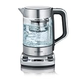 SEVERIN Tea Maker mit Auto-Liftfunktion, Wasserkocher mit Temperatureinstellung und Quick-Boil-Funktion, Glas Wasserkocher für bis zu 1,7 l Wasser oder 1 l Tee, Edelstahl gebürstet/schwarz, WK 3422