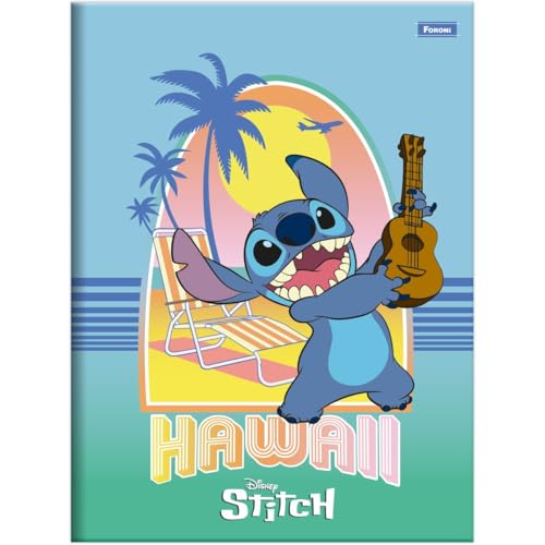 Kit de Cadernos Brochura, 1/4, Capa Dura, Stitch, 80 Folhas, Embalagem com 10 Unidades, Foroni