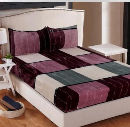 Bezzilish Home Super Soft Winter Bedsheet King Size Woolen/Velvet Warm Double Bedsheet with 2 Pillow Covers#27