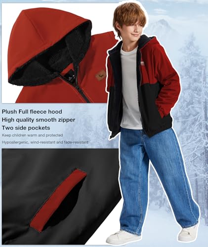 Image of ZITY Boys Fleece Jacket Sherpa Lined Hoodie Zip Up Sweatshirts Windproof Outerwear Warm Autumn Winter Coat 6-15 Years