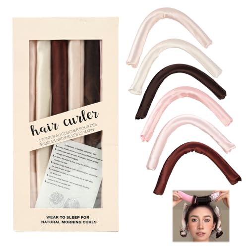 Fers à boucler sans chaleur, lot de 6, boucles parfaites, pour cheveux mi-longs à longs, 6 couleurs vives (blanc cassé, rose clair, violet pastel, marron...