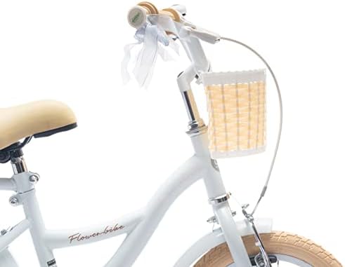 FLOWER BIKE Rowerek dla dziewczynki 12/14/16 cali, w zestawie pchacz, koła treningowe, dzwonek, odblaski, koszyczek