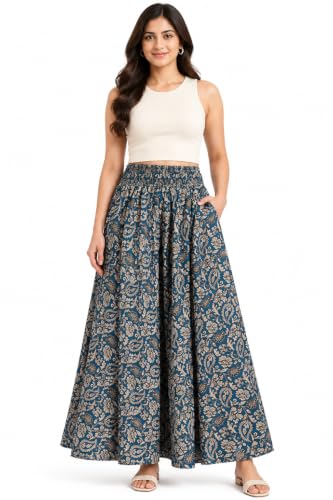 Image of Women's Printed Viscose Crepe Flared Palazzo Pants with Pockets | Elastic Waist | Full Length | Casual | Free Size