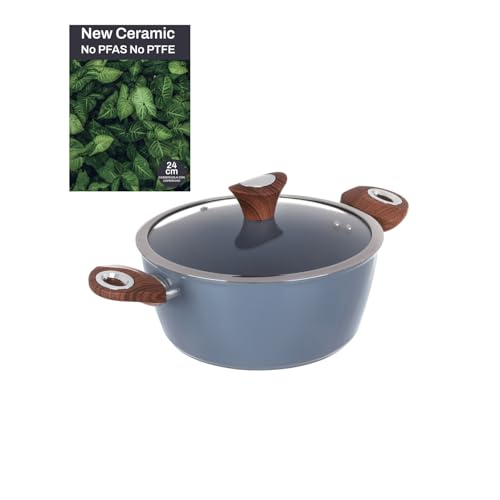 Stielkasserolle 24 cm mit blauem Deckel New Ceramic