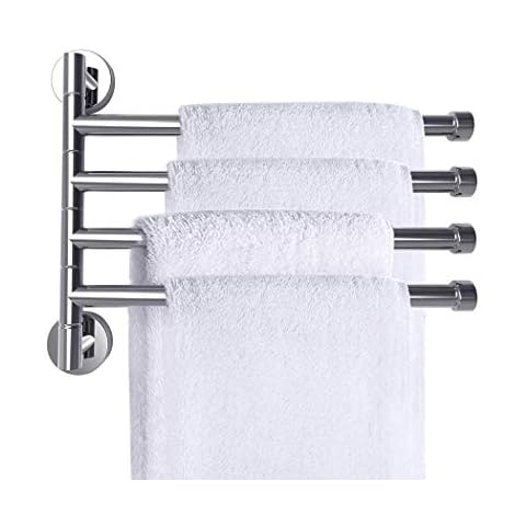 PHOEWON Swivel Towel Rail Chrome Stainless Steel Bath Rack Wall Mounted Towel Rack Holder with 4 Swivel Bars, Swing Towel Holder for Kitchen, Bathroom, Toilet Cover