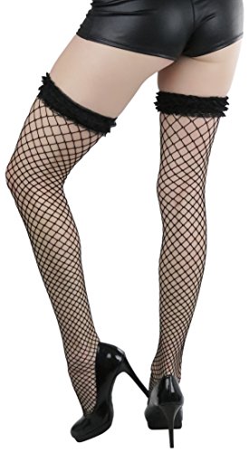 Image of ToBeInStyle Women's Fine Classic Fishnet Thigh High Stretch Nylon Novelty Stockings