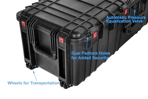 Regetek Waterproof Rolling Case 44 x 17.5 x 13.5 Inch, with Foam/Wheels/ 3 Large Handles for Camera, Tool, Equipment, Crushproof, Lockable, Transport Roller Hard Case, Inner 40.4" x 13.9" x 10.8" - Thumbnail 6