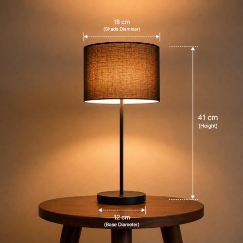 Image of THE GRANDEUR Table Lamp with Fabric Shade, 41 cm, Black, Metal Base | Decorative