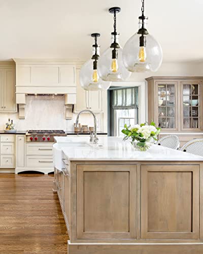 Casamotion Pendant Lighting For Kitchen Island Hand Blown Glass Pendant Lights Ceiling Hanging Light Fixtures Vintage Farmhouse Dining Roomtable Hallway Enrtyway Globe Recycled Clear 11 “Inch Diam #TOP3