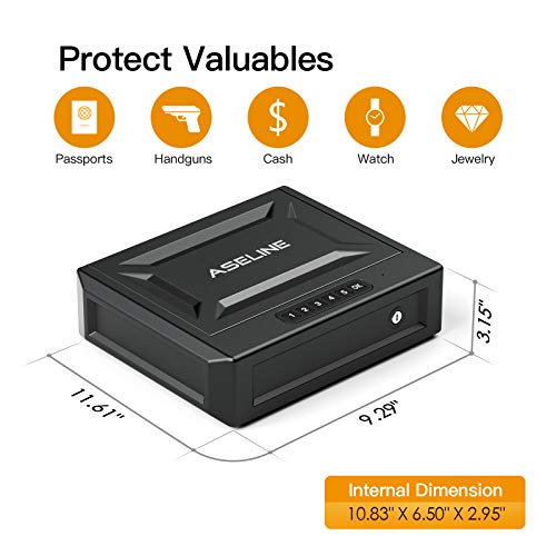 ASELINE Gun Safe Gun Safes for Pistols, Quick Access Handgun Safe Firearm Safety Device with Reliable Keypad or Key Lock, Portable Gun Security Safe Box for Home - Thumbnail 2
