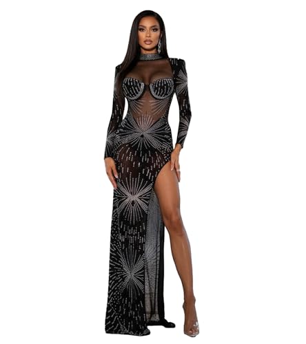 Image of Nagfar Women Rhinestone Sequin Birthday Party Sexy New Year Formal Dress