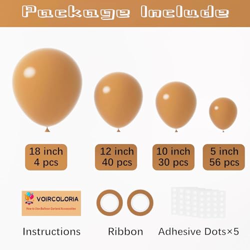 Image of Voircoloria 130pcs Brown Balloons Different Sizes 18 inch 12 inch 10 inch 5 inch Dark Brown Party Latex Balloons for Birthday Baby Shower Gender Reveal Graduation Wedding Anniversary Party Decorations
