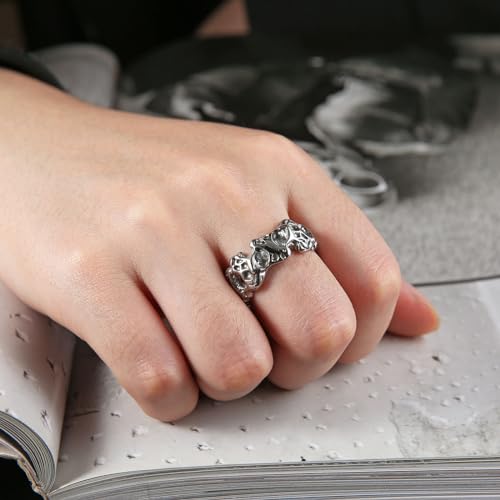 HZMAN Irregular Potholed Ring for Men Women Peculiar Stainless Steel Silver Ring Biker Wedding Cocktail Party Jewelry4