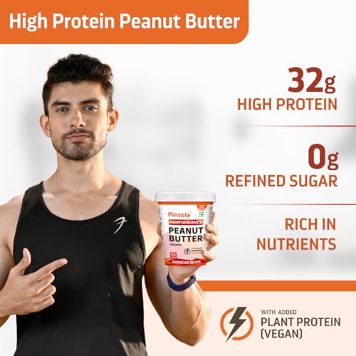 Pintola American Recipe Performance Series Peanut Butter (Creamy) - 1kg | Vegan Protein | 32% Protein | High Protein & Fiber