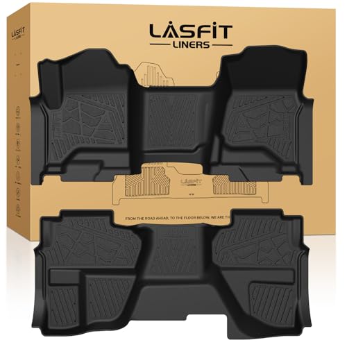 LASFIT Floor Mats 2014-2018 for Chevy Silverado/GMC Sierra 1500, 2015-2019 2500HD 3500 HD, Double Cab Only, 1st Row Bench Seat, All Weather TPE Custom Fit Car Floor Liners, with Carpet Floor Only