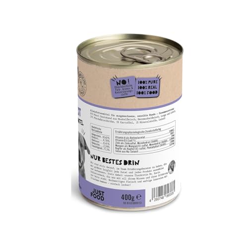 Dogs'n Tiger Monoprotein, Sattelfest, Adult Premium Hundenassfutter mit Pferdefleisch & Kartoffeln, hypoallergen, ohne Getreide, Zuckerzusatz, Mit optimale Verträglichkeit, 6X 400g