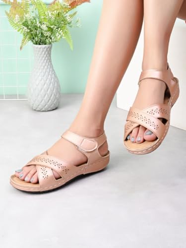 Image of XE Looks Doctor Sole Laser Cut Cross Strap and Trendy Sandals For Women