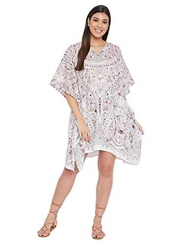 Image of Oussum Short Caftans for Women Plus Size Kaftan Tunic Tops Polyester Summer Beach Clothing Mini Cover Ups Dress for Ladies