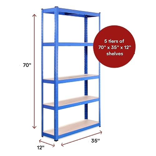 G-Rack Garage Shelving Units - 5 Tier Storage Rack Shelves Shelf Unit - 180 X 90 X 30-1 Bay 150Kg Per Shelf - Heavy Duty Racking Metal Industrial Shelves Storage Rack Shed Solutions - Blue #TOP2