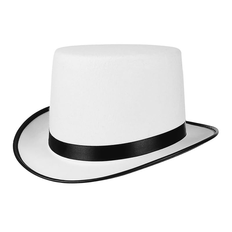 Aivralume Top Hat for Men Women Magician Victorian Pilgrim Theatrical Clown Bowler Tailcoat Cosplay Costume for Halloween Masquerade Mardi Gras (White with Black Trim)