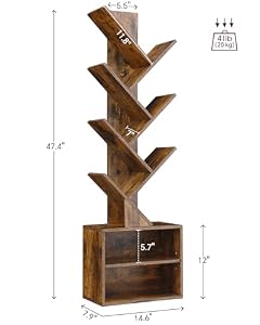 SUNMORY 6 Tier Tree Bookshelf, Tall Small Bookcase with Storage Cabinet — photo 2 of 6