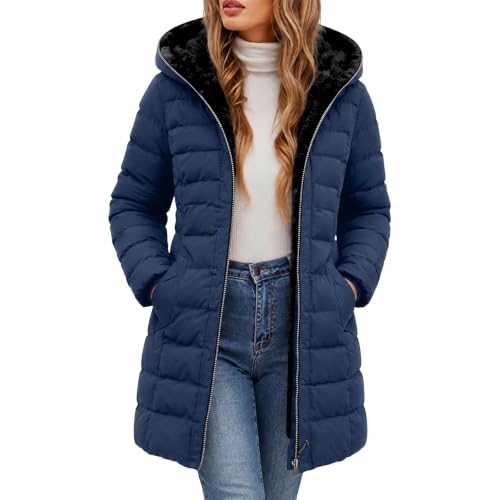 FPMLUXLL Puffer Jacket Womens Long Fur Hooded Warm Winter Quilted Jackets - image 1