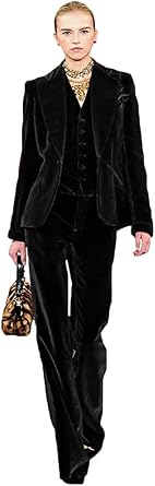 3 PC Velvet Women Suit Peak Lapel Blazer Vest Pants Slim Fit Business Suit Prom Suit Womens Pant Suit