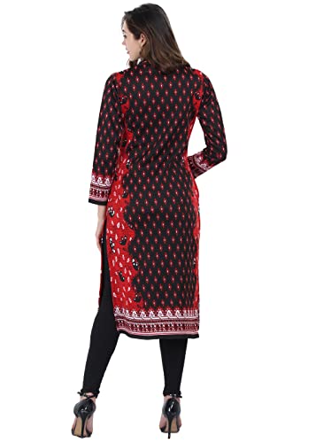 Image of Rosary Women's Winter Wear Jacquard Woolen Straight Kurti with 2 Side Pockets,RZ3204RED-M